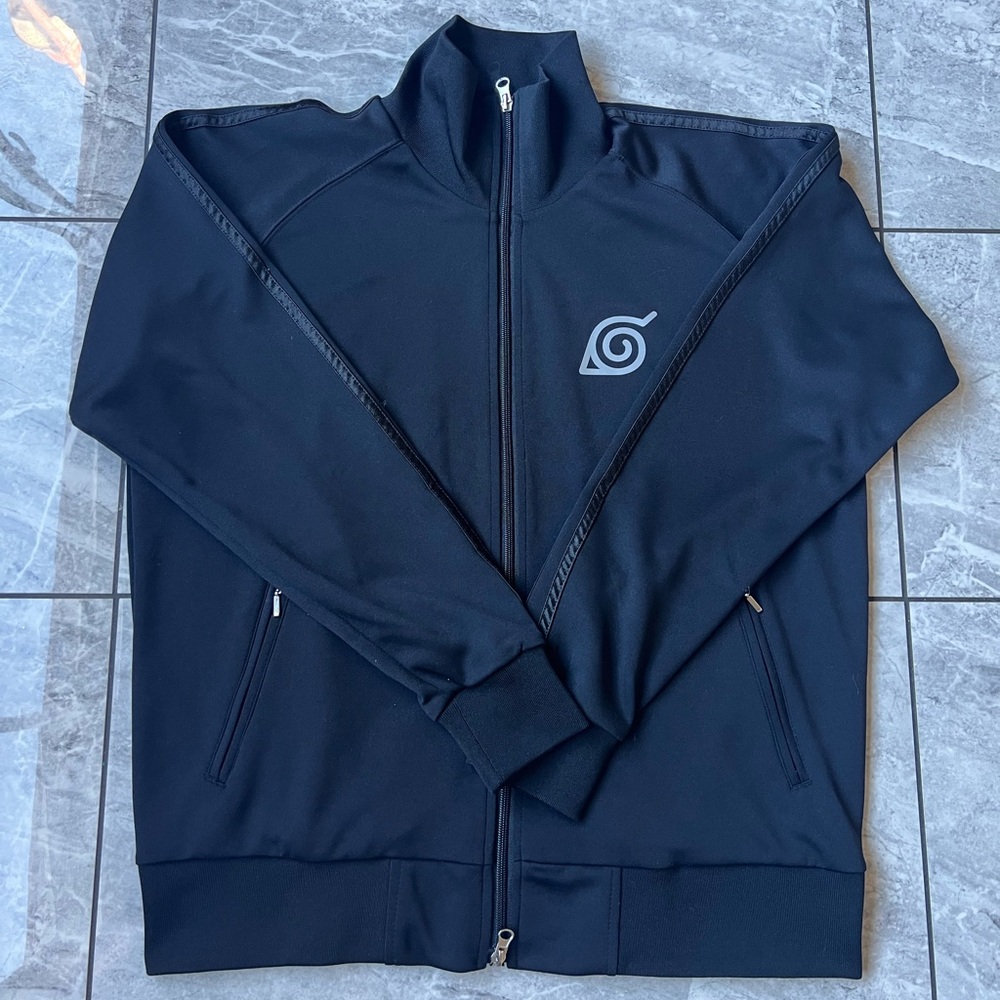 Cospa Naruto Men’s Black Logo Full Zip Long Sleeve Soft Shell Jacket Size L